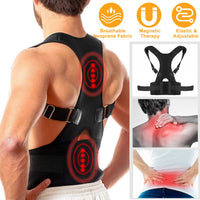 Magnetic posture corrector worn on a man's back